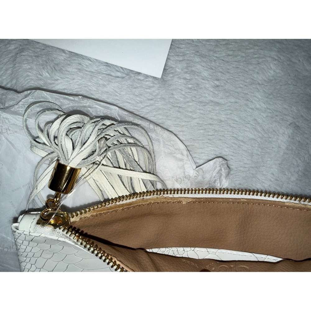 GiGi New York White Python Embossed Leather Tassel Clutch Bag Gold Hardware - Picture 9 of 9